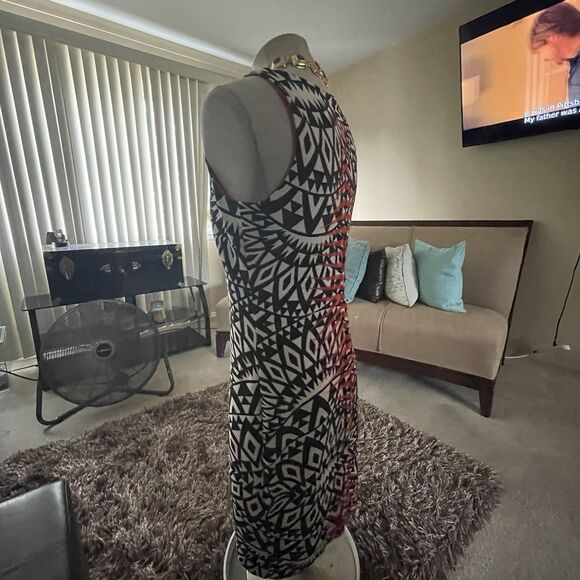 Frank Lyman BOLD Geometric Sheath Fitted Dress Black White Multi EUC Sz 12 Work - Picture 6 of 12